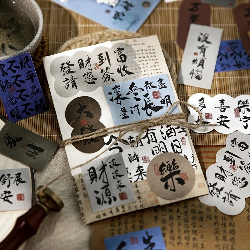MOHAMM 30pcs  Chinese Characters Style Decor Paper Sticker for DIY Craft Scrapbooking Planner Gift