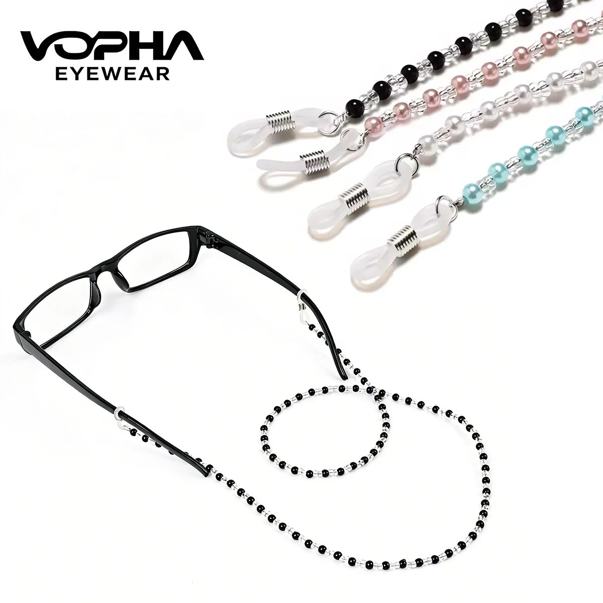 Modische weiße schwarze kleine Perlen-Brillenkette, Sonnenbrillenhalter, Trageband, Halskette PS07