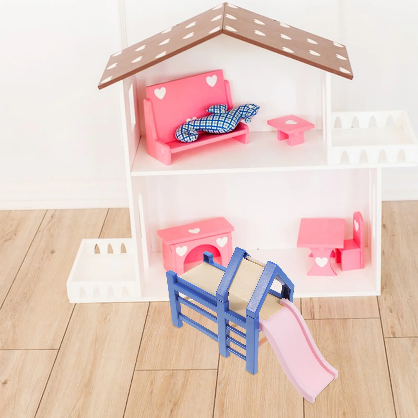 

1 Dollhouse Playset 1:12 Cradle Slide Rocking Horse Stool Kids Pretend Play Baby Bedroom Playground Dollhouse Mini Furniture