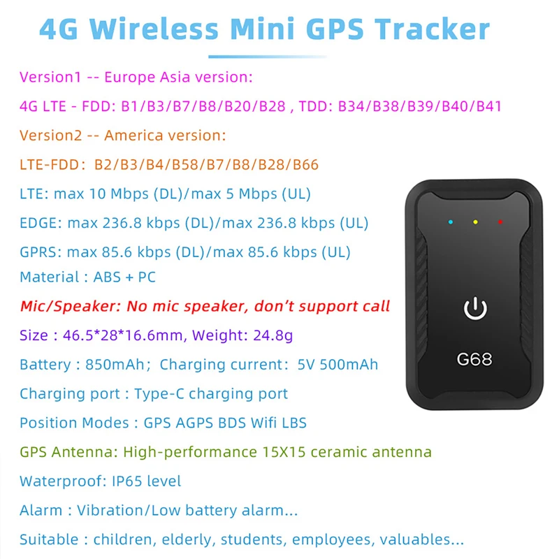 Dispositivo di localizzazione per auto 4G Localizzatore GPS 4G Mini dispositivo di localizzazione GPS Localizzatore anti-perdita Posizionatore preciso per bambini e anziani