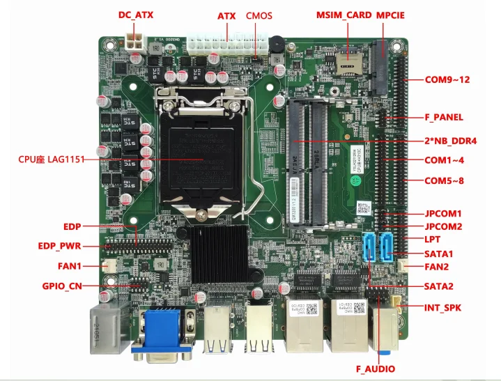 Elsky Firewall Motherboard H310 LGA1151 12*COM 4K 6th 7th 8th 9th Gen Core I3 I5 I7 I9 Cpu RJ45-LAN DDR4 64G RAM PCIE X16