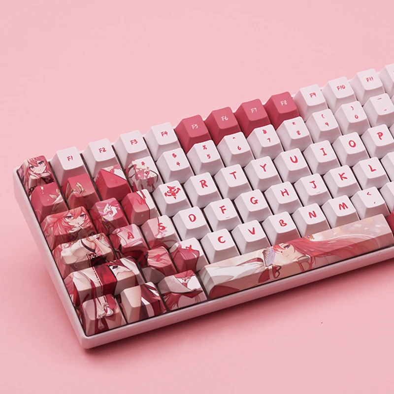 Genshin Tác Động Diệp Hách Balo Mikkor Keycap PBT 132 Cái Anh Đào Hồ Sơ Hồng Trắng Keycaps Cá Tính Cơ Nhuộm Phụ