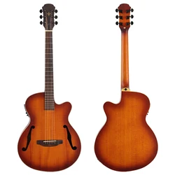 Acoustic Guitar 6 Strings Double F Hole 40 Inch Flame Maple Top Sunburst Folk Guitar Cutaway Matte Finish Guitarra