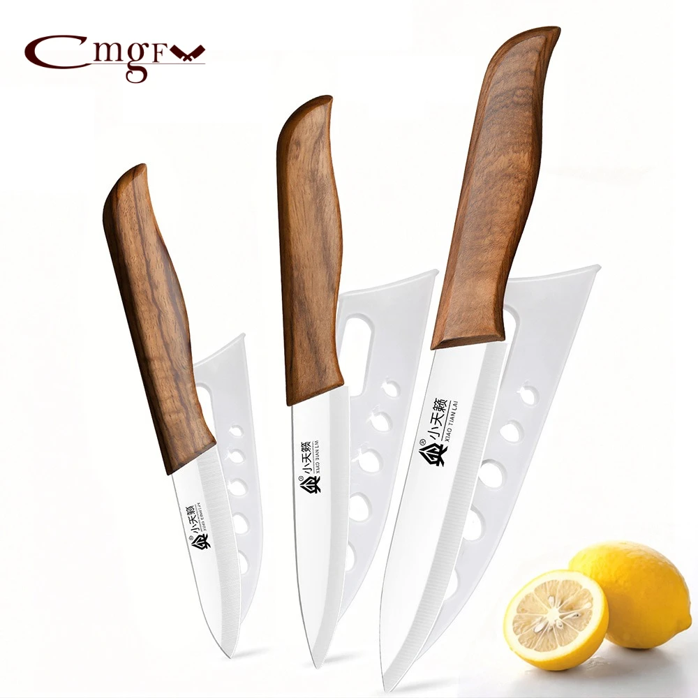 Professional Ceramic Knife Set, Sharp 3 4 5 6 inch Chef Knives with Wooden Handle Cooking Tools with Peeler for Home Kitchen