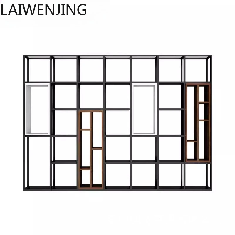 

HLZ bookshelf floor-to-ceiling new Chinese bookcase office screen decorative frame living room wrought iron partition wall shelf