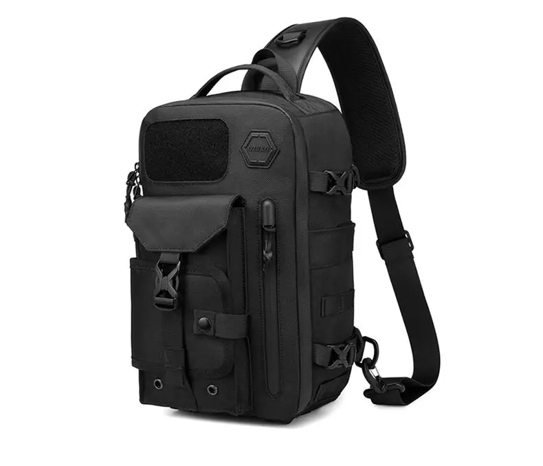 OZUKO Umhängetasche für Herren, Brusttasche, wasserdicht, taktische Taille, Umhängetasche, Reißverschluss, modisch, Outdoor-Sport, großes Fassungsvermögen, Schwarz – Detail 13