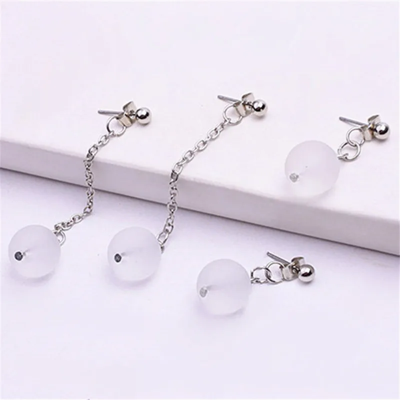 Fashion Round Ball Long Chain Earrings Transparent Scrub Glass Ball Earrings For Women Beauty Decoration Statement Jewelry