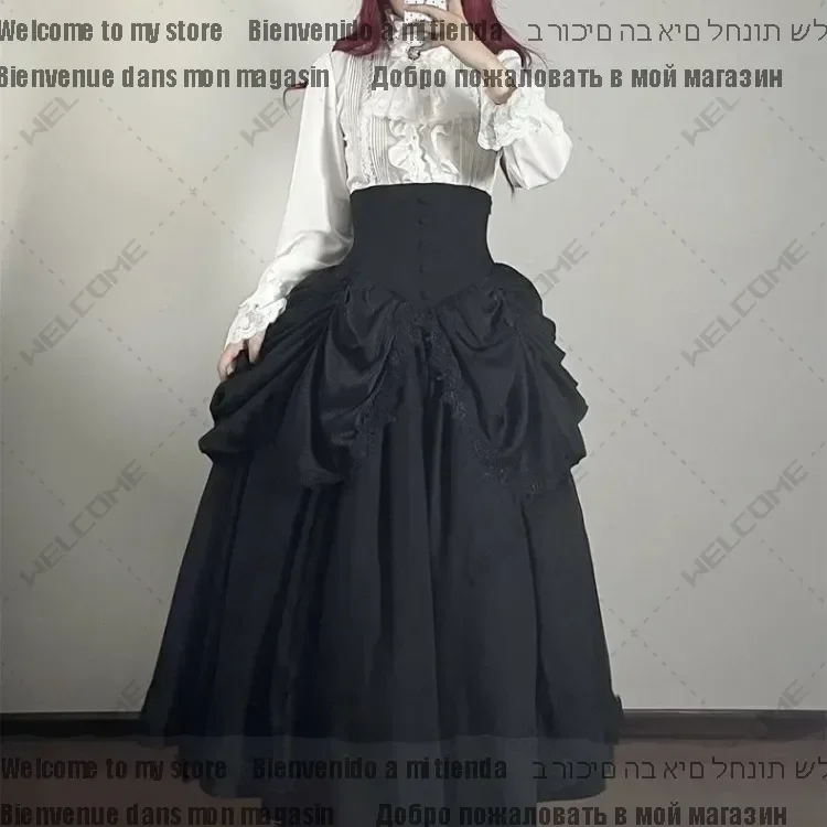 Harajuku Lolita Slim Fit Camicie con maniche svasate Donna + Y2k E-Girl Vita alta Gonne larghe di media lunghezza Primavera Nuovi set a due pezzi