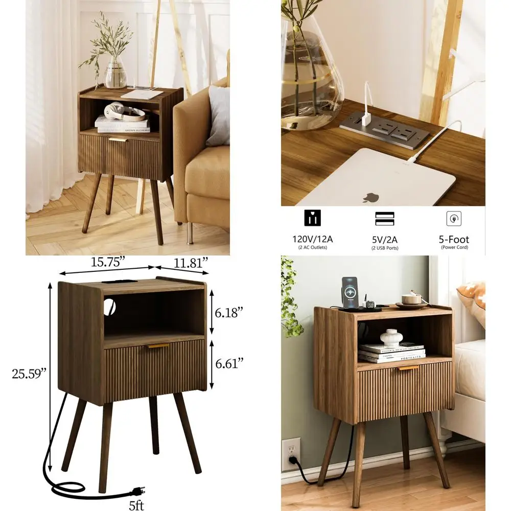 

Contemporary Storage Nightstand with Drawer and Wooden Shelf, Ideal for Living Rooms and Bedrooms, Brown