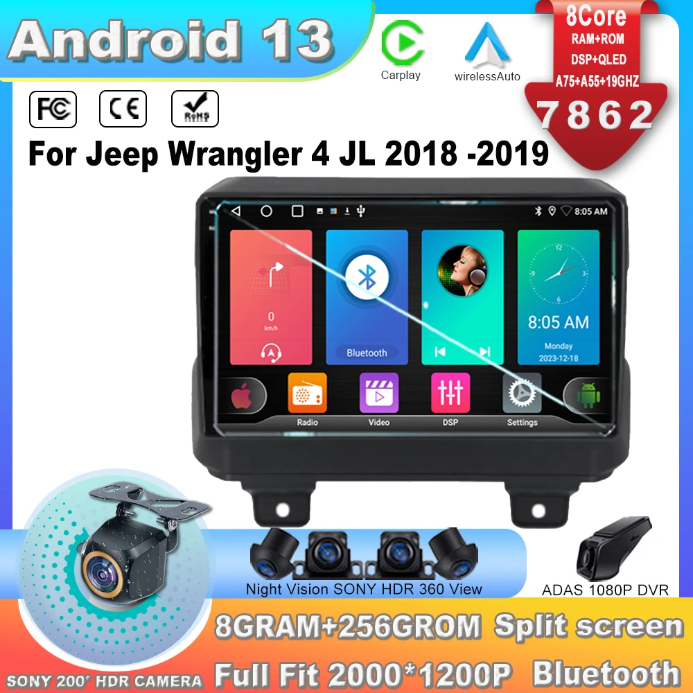 

Android 13 For Jeep Wrangler 4 JL 2018 2019 Car Radio Multimedia Video Player Navigation Stereo Video Player 4G WIFI DVD 7862CPU