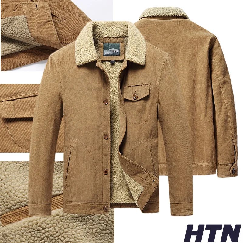 

Male Casual Multiple Pockets Fleece Jackets Mens Solid Clothing Oversized 6XL Corduroy Jacket Men Winter Thick Warm Parkas Coat