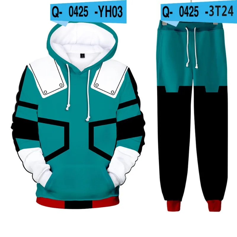 My Hero School Cosplay Lzuku Midoriya Costume Hooded Sweatshirt Top Coat Pants Full Set Role Play Outfit for Men Theme Party