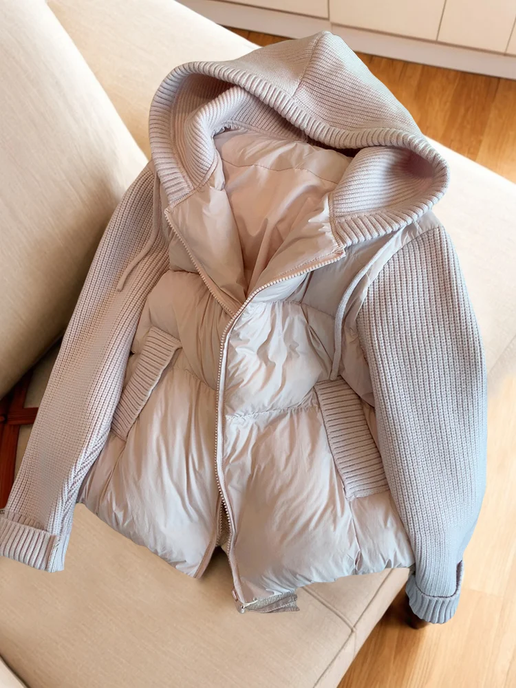 เสื้อโค้ทผ้าฝ้ายผู้หญิง ดีไซน์ต่อผ้า คอสูง ทรงเข้ารูป ซิปหน้า สไตล์เกาหลี สำหรับฤดูหนาว