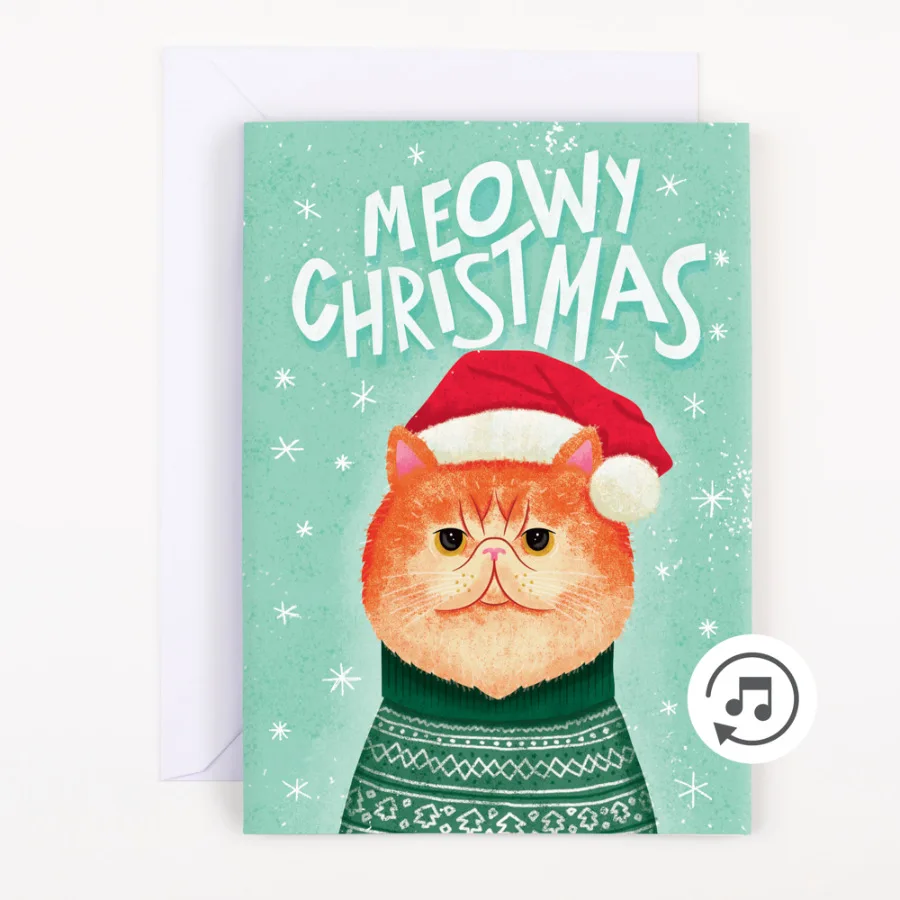 Endless Meowy Christmas Music Card with Glitter