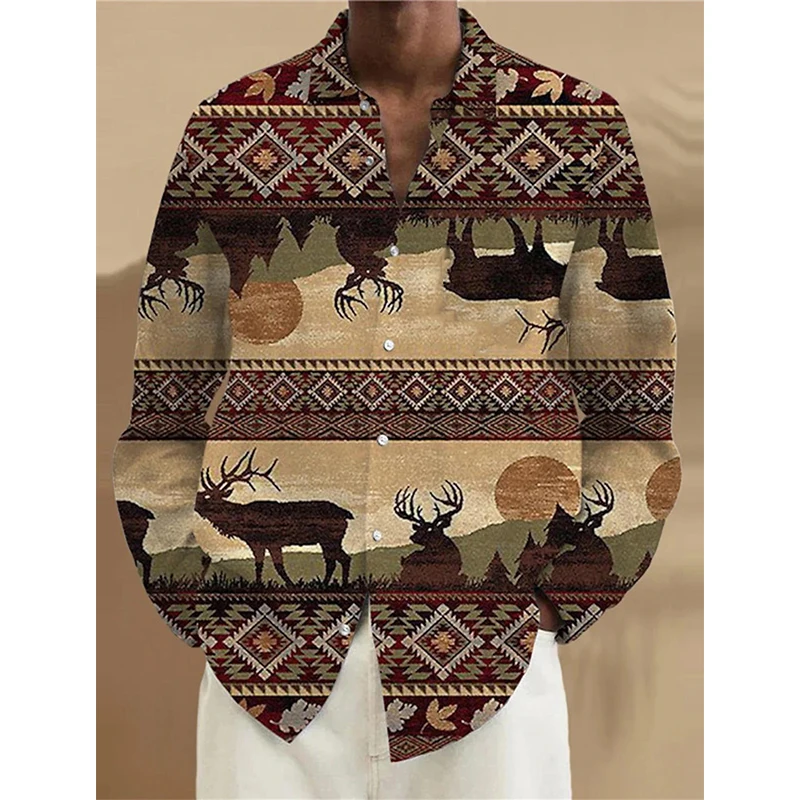 

New Mens Long Sleeve Button Down Shirts Full Print Artistic Abstract Pattern Casual Shirt Mens Long Sleeve Turndown Casual Shirt