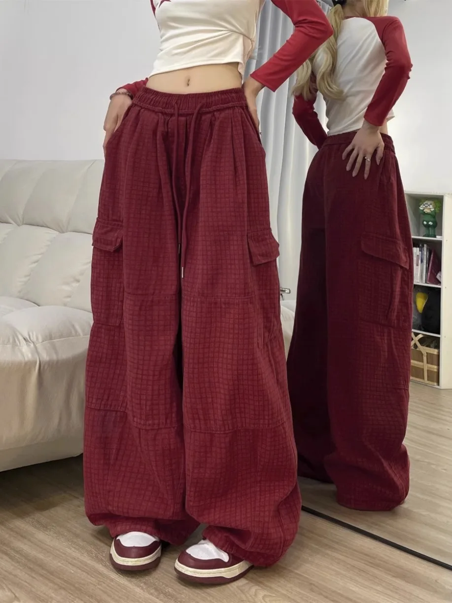 

Women's Red Y2k Baggy Cargo Pants Vintage Y2k Harajuku 90s Aesthetic Oversize Pants High Waist Trousers 2000s Fashion Clothes