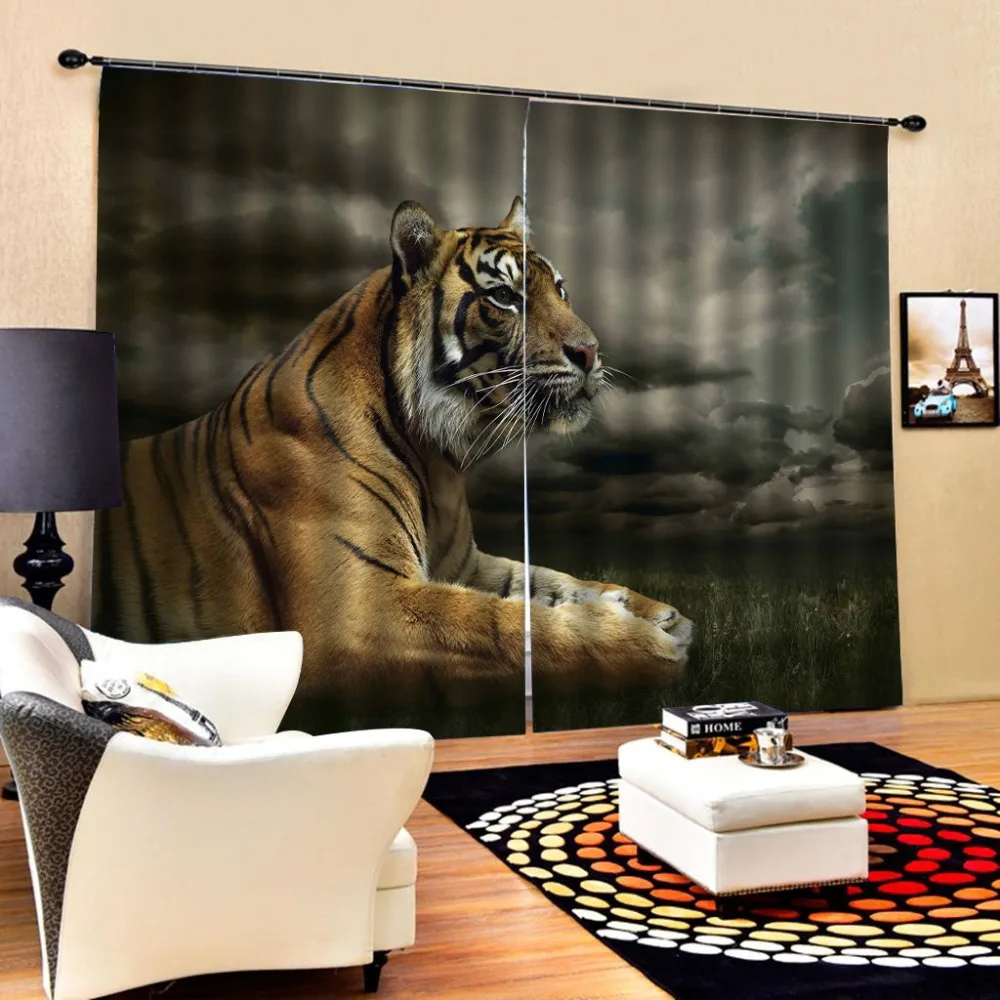 High Quality Waterproof Bathroom Curtain tiger curtains Waterproof Thickened Polyester