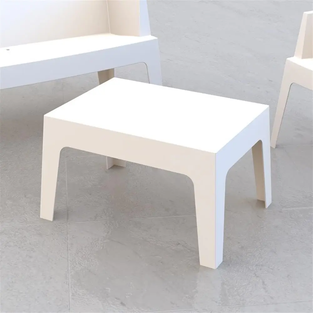 Box Resin Patio Coffee Table In White, Commercial Grade