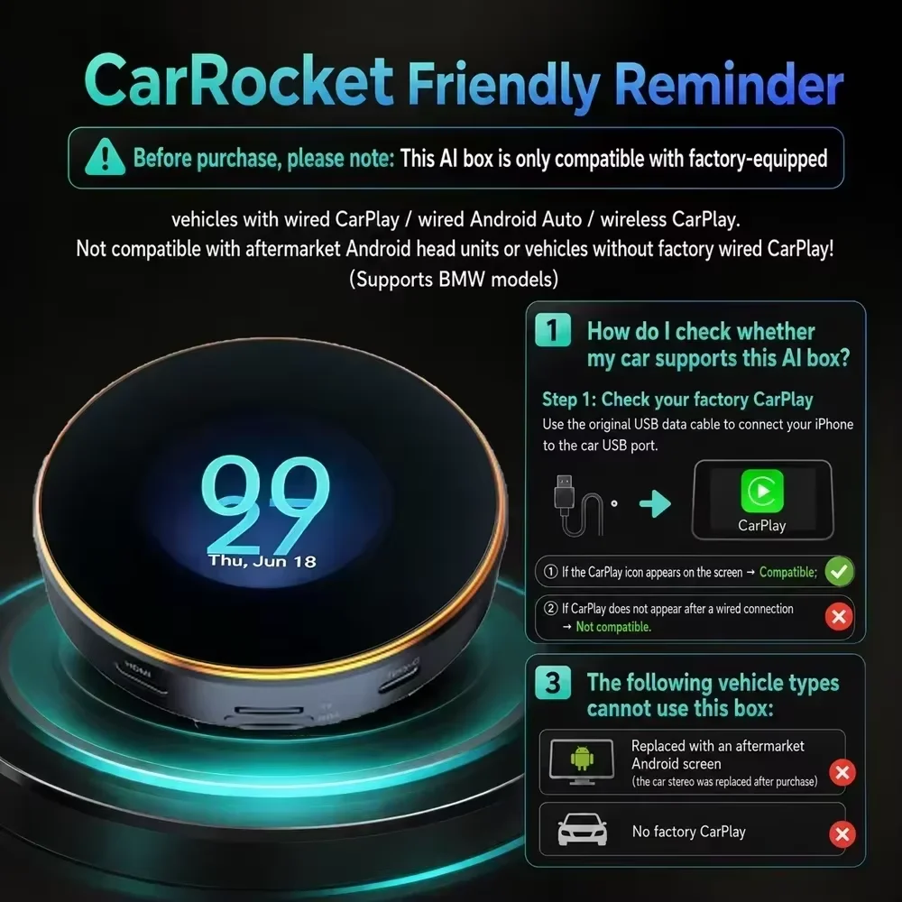 CarRocket Touchable Android 17  Wireless CarPlay AI BOX Android Auto QCM6350 8-Core Support Netflix Play Store For Benz X‑Class