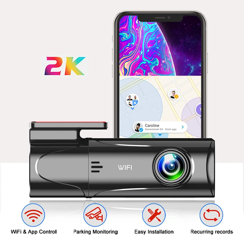 2K Dash Camera Car DVR In The Vehicle Video Recorder Emergency Voice Control Night Vision WiFi APP Smart Connect Monitor