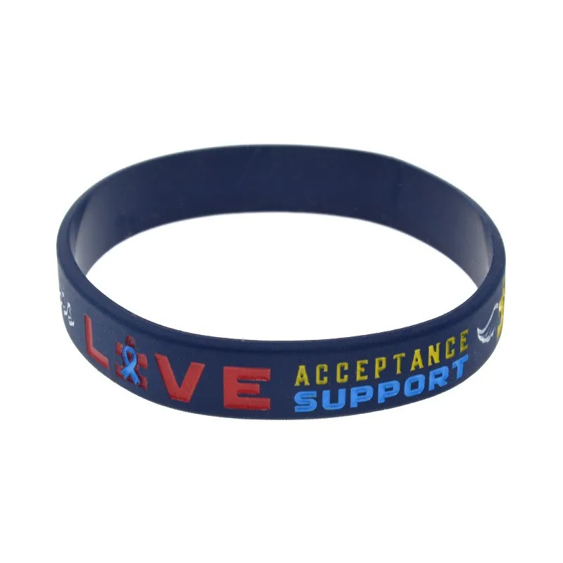 50 Pcs Deep Blue Autism Awareness Love Support Silicone Bracelet Inspirational Adult Rubber Bangle