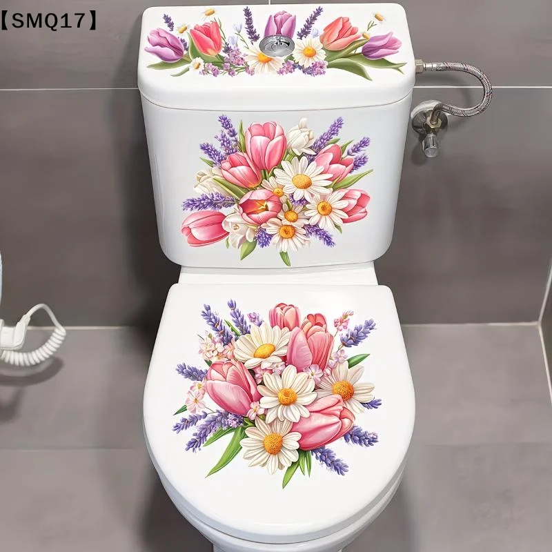 Floral Toilet Sticker Waterproof Bathroom Wall Sticker Toilet Lid Sticker Self-Adhesive Removable Decals Home Decor【SMQ】
