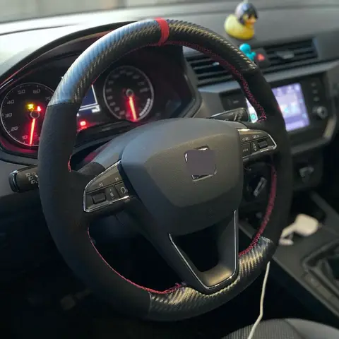 DIY Siyah Karbon Deri Süet Araba direksiyon kılıfı Seat Leon 5F Mk3 2013-2019 Ibiza 6J 2016-2019 Arona 2018-2019