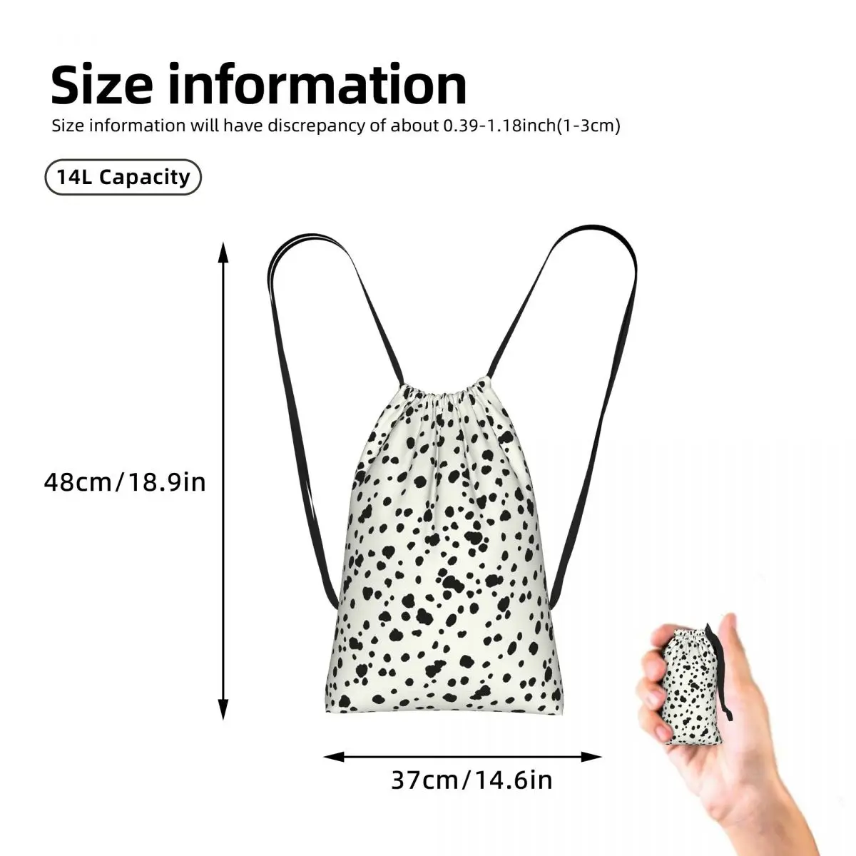 Dalmatian Dog Texture Drawstring Backpack hiking cycling Bag Lightweight Foldable Storage Drawstring Bag for Men Women