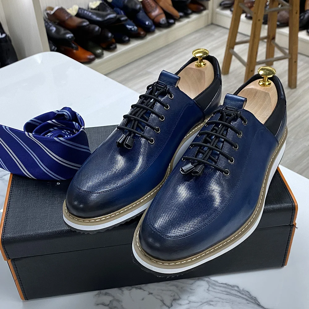 Fashion Men Casual Shoes 2022 New Brand High Quality Genuine Leather Lace Up Luxury Sneakers Blue Black Breathable Flat Oxfords