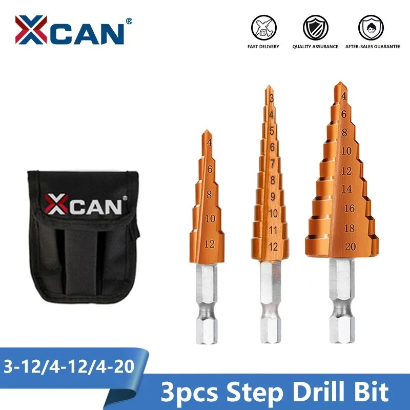 

XCAN Step Cone Drill 3pcs Hex Shank 3-12 4-12 4-20mm Wood Metal Hole Cutter TiCN Coated HSS Core Drilling Tools