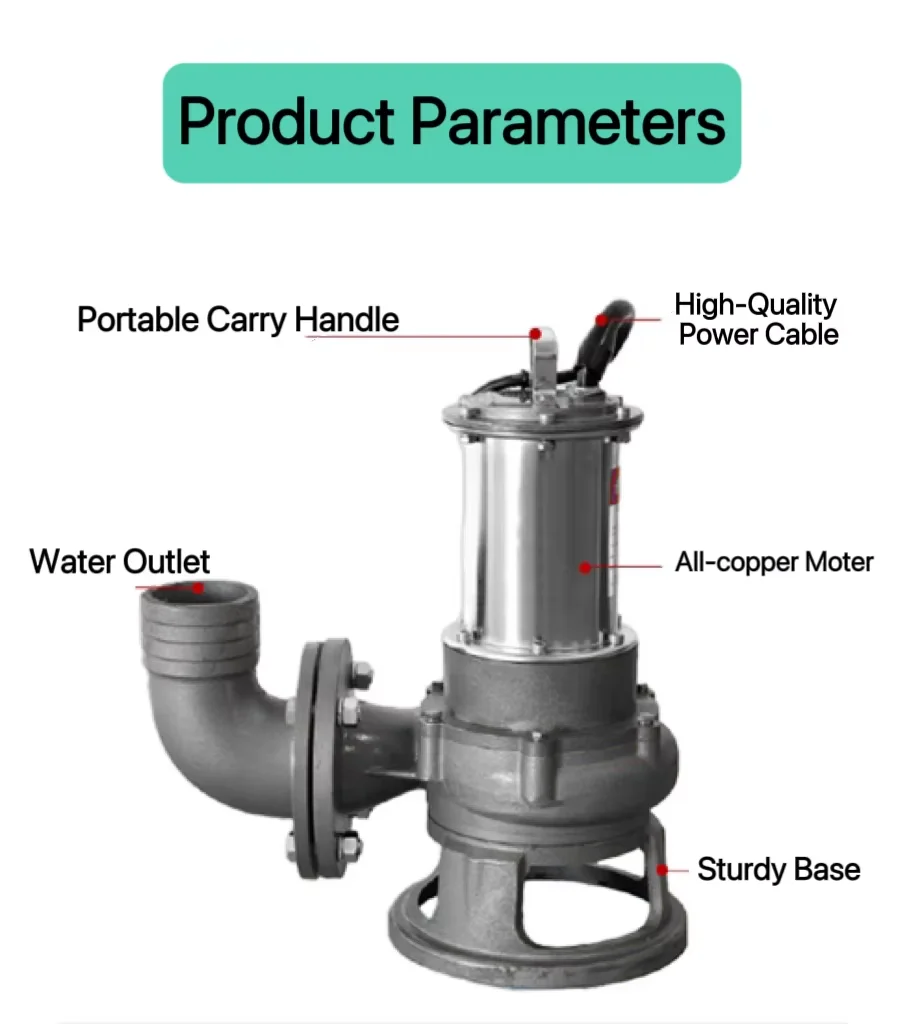 Pompa per acque luride leggera da 3 pollici da 15 kW per stagno di pesci Supporto OEM personalizzato ad alta pressione senza intasamento per uso domestico