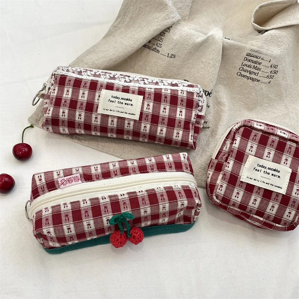 Plaid Cosmetic Bag for Women Christmas Gift Travel Makeup Organizer Portable Storage Pouch Autumn Winter New Style