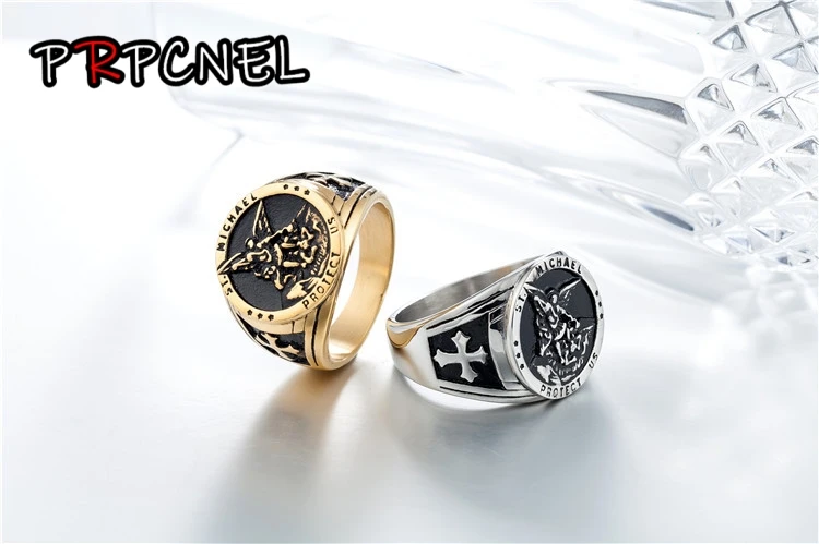 Gold Silver color Stainless steel Signvm Militie Templi Knights Templar's Ring Cross Rings Fashion Catholic Religious Jewelry