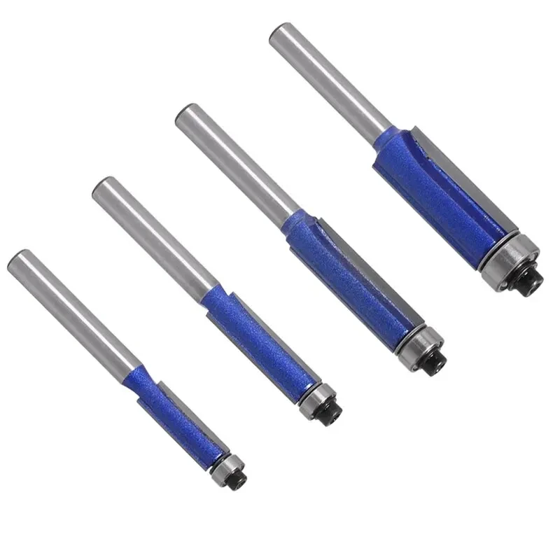 4pcs,Sparkling Silver-Blue Double Bearing Flush Trim Router Bit - 1/4\