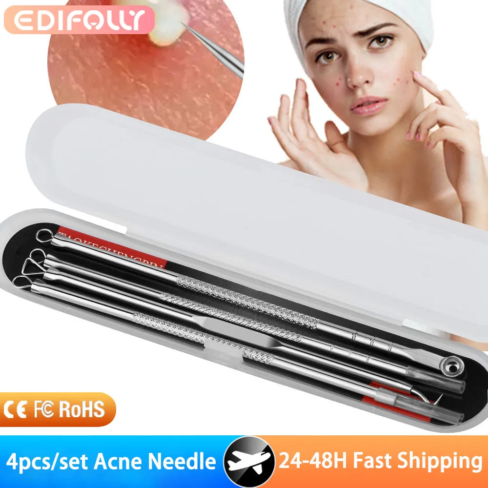 4-قطعة مجموعة حب الشباب الإبر مزيل الرؤوس السوداء الفولاذ المقاوم للصدأ إبرة ضغط حب الشباب أداة خاصة الوجه بثرة المسام تنظيف العناية بالبشرة
