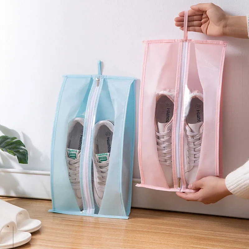 PEVA-Transparente Dustproof Shoes Saco De Armazenamento, Organizador De Sapatos Impermeáveis, Zipper Pouch, Travel Shoes Holder Bag, titular do armário