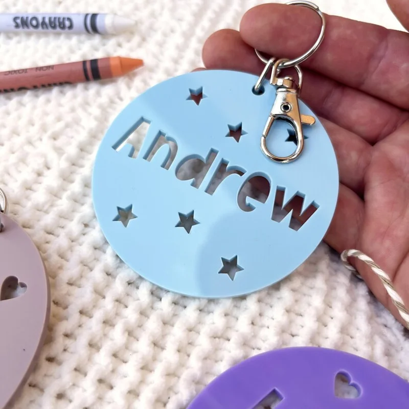 Customized Name keychain Personalised Acrylic Bag Tagthe Perfect Back to School gift  Nursery Bag Tag with Stars or Hearts