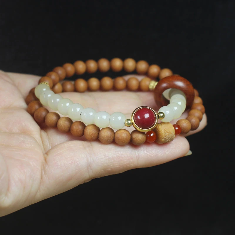 Barbie Sandalwood 6mm Double-Layer Bracelet with Loop Design, Simple Buddhist for Couples, Meditation Beads
