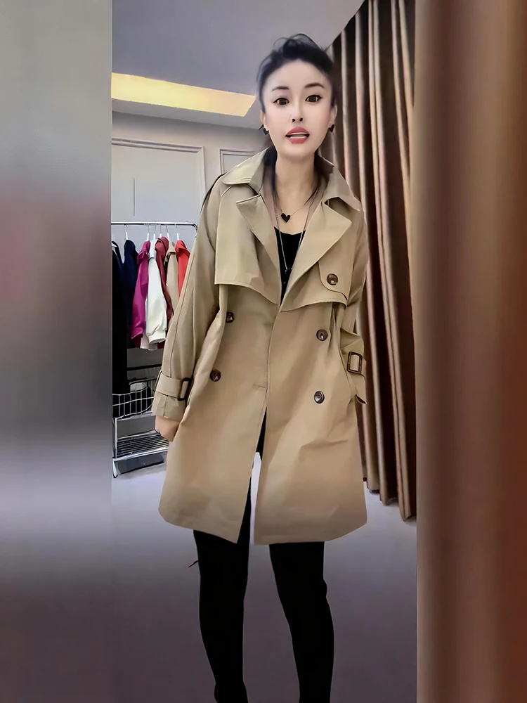 

Trench Femme Long Coat Woman Preppy Shoulders Fall Winter Sporty Layered Body Kaki Appearance Color-Blocking Wash Resort