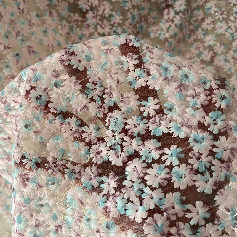 Tela de malla con margaritas frescas y coloridas para ropa, material textil floral en colores pastel, tela de diseñador por yarda.
