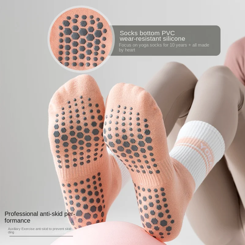 Cross-Border Professional Yoga Socks,  Cotton Strapping Silicone Anti-Slip Pilates Fitness Dance Floor Socks