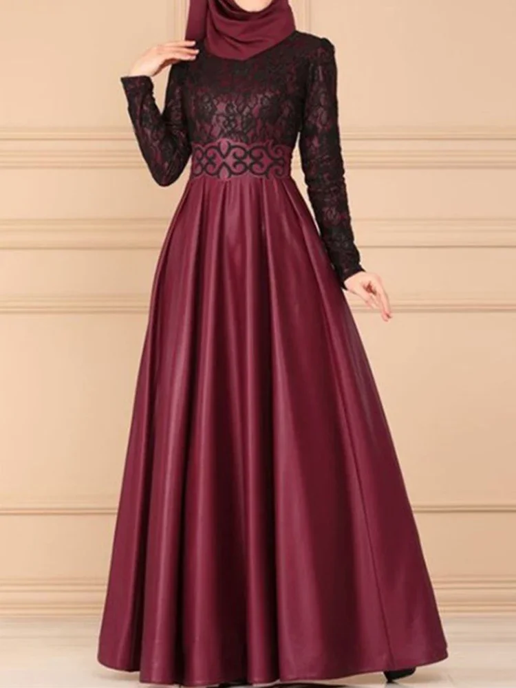 Islamitische islamitische islamitische damesjurken Traditionele bloemenpatroon Lange mouw Ronde hals Maxi Party Arabische jurk