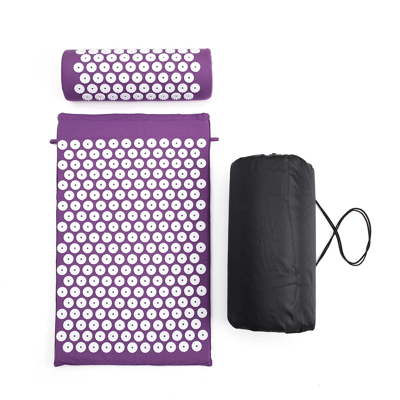 68*42*2cm  Black Acupressure Massage Mat & Pillow Set Free Storage Bag