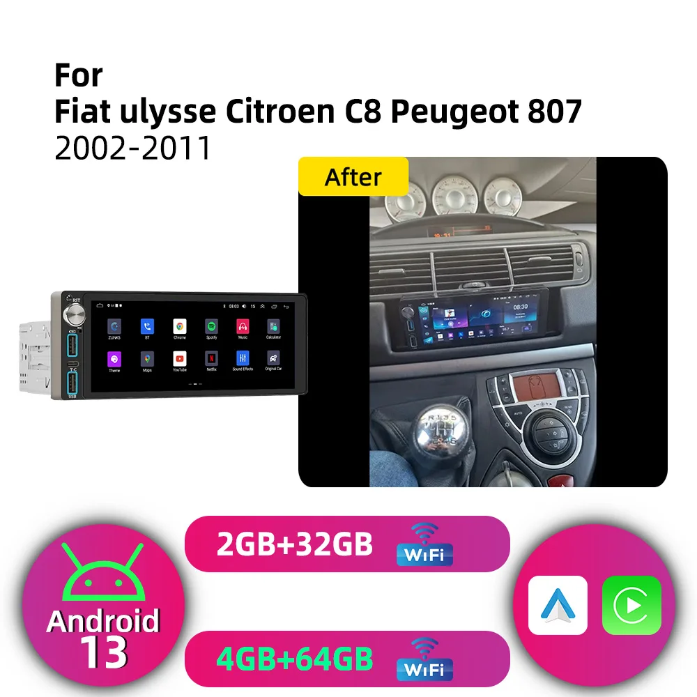 Carplay Android for Fiat Ulysse Citroen C8 Peugeot 807 2002-2011 1 Din Car Stereo GPS Navigation Multimedia Autoradio Radio