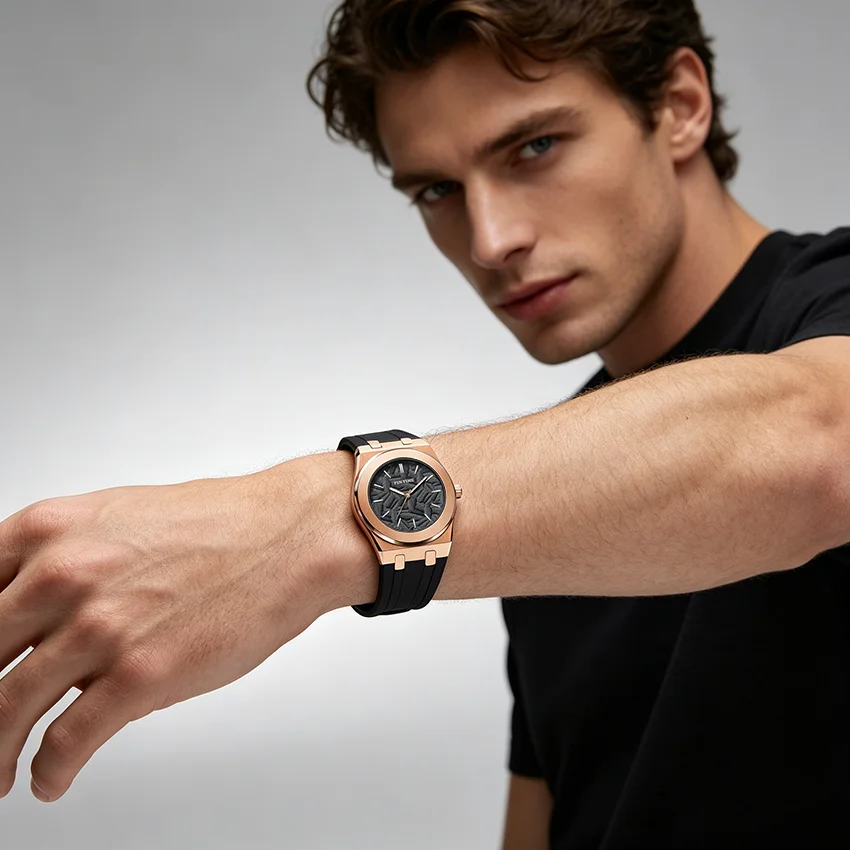 Men Watch Leaf Pattern Dial Quartz Man Watches Waterproof Luminous Top Brand Watch for Men Sport Wristwatch with Silicone Strap