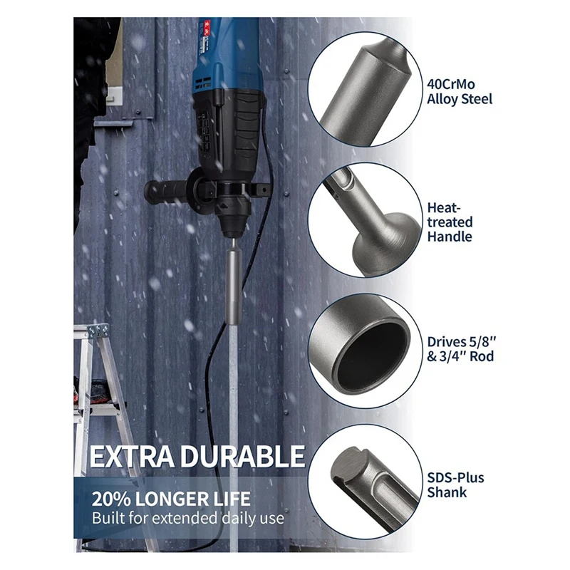 SDS Plus Ground Rod Driver Integrated Ground Rod Driver Adapter Drill As Shown For 5/8Inch And 3/4Inch Ground Rods