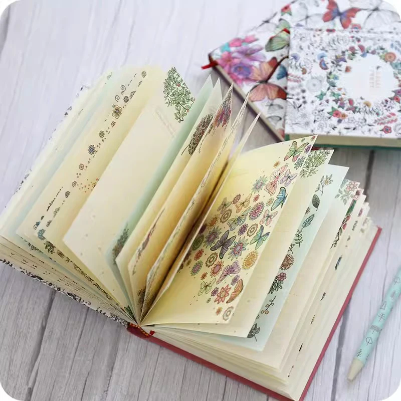Hardcover Thick Notebook Coloring Illustrated 148 Sheets Coloring Illustrated Beautiful Butterfly Diary Student Notepad 