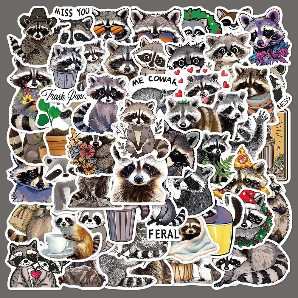 50pcs Cartoon Cute Raccoon Series Graffiti Stickers For Mobile Phone Shell Skateboard Decorative Stickers DIY Toy Sticker Pack