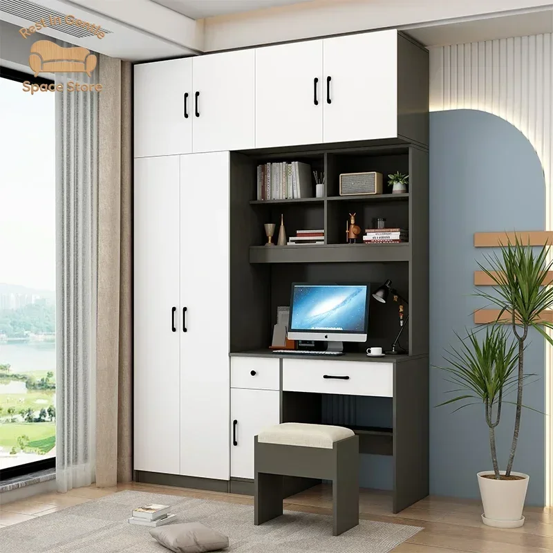 Computer Desk with Wardrobe Simple Desktop Bedroom Combination Bookshelf One-Piece Desk Cabinet Children