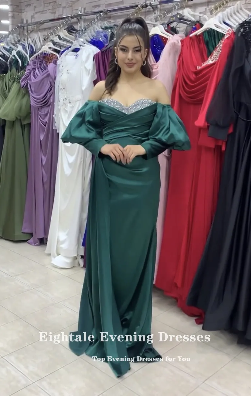 Eightale Vintage Evening Dresses for Wedding Party Off the Shoulder Satin Arabic Mermaid Celebrity Long Prom Party Gowns 2022